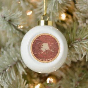 Boule En Céramique Carte Alaska Sur L'Écorce De Birch Intérieur