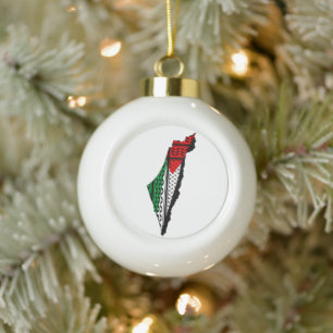 Boule En Céramique Carte de Palestine avec drapeau et Motif Keffiyeg