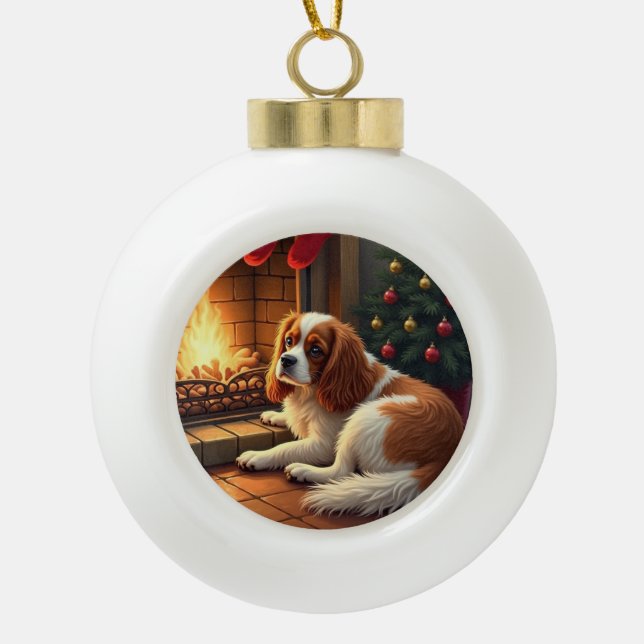 Boule En Céramique Cavalier King Charles by the Fireplace Christmas (Devant)