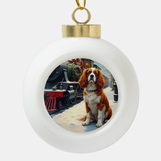 Boule En Céramique Cavalier King Charles Spaniel Christmas Train (Devant)