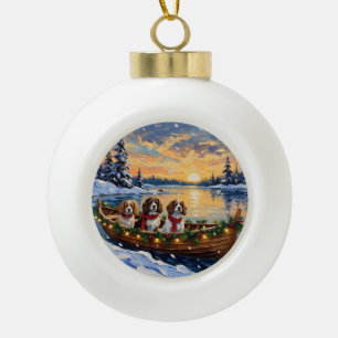 Boule En Céramique Cavalier King Charles Spaniel Noël Bateau