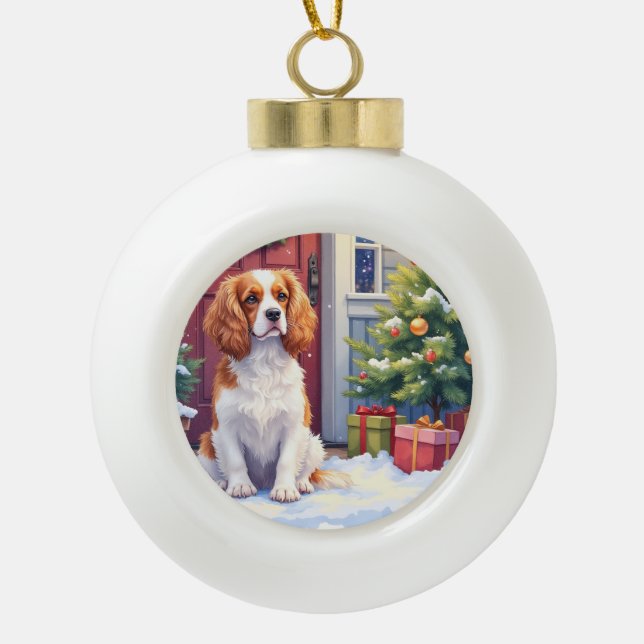Boule En Céramique Cavalier King Charles Spaniel Snowy Christmas (Devant)