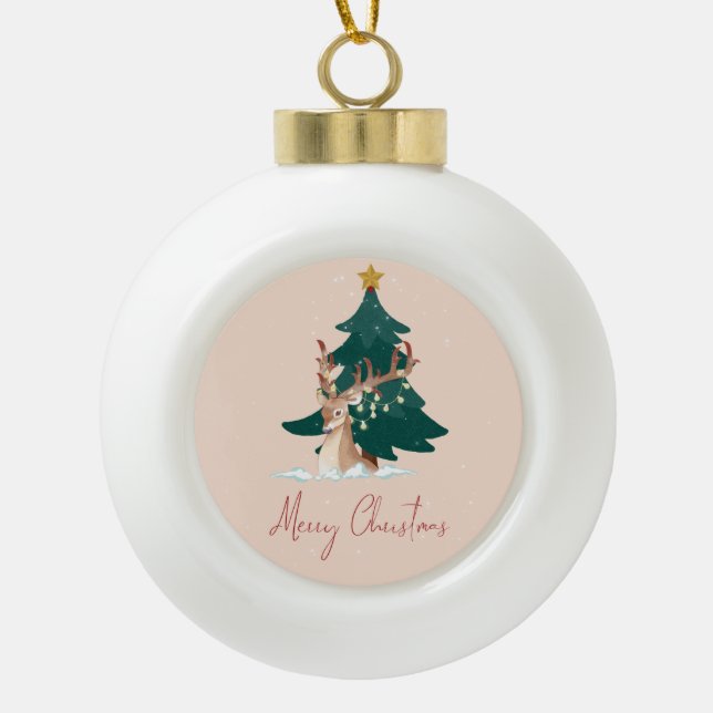 Boule En Céramique Cerf de Noël (Devant)
