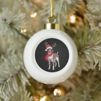 Boule En Céramique Cerf de Noël de Chien Pointer Allemand à Poil Cour