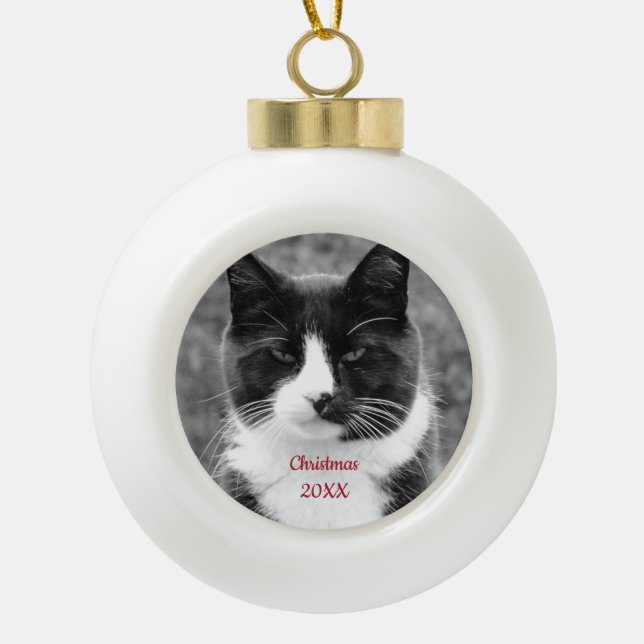 Boule En Céramique Chat noir et blanc personnalisable (Devant)