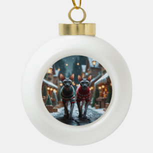Boule En Céramique Chats Sphynx Noël Neige Fêtes