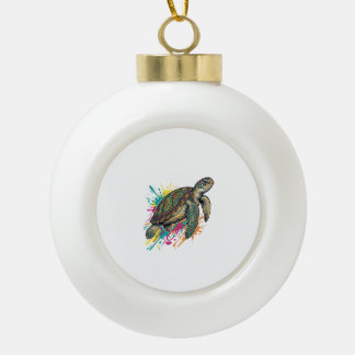 Boule En Céramique Chemise Vintage Gravure Tortue de Mer Color Splash