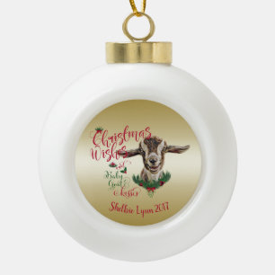 Boule En Céramique CHÈQUE   Souhaits de Noël Bébé Chèvre Baisers Basc