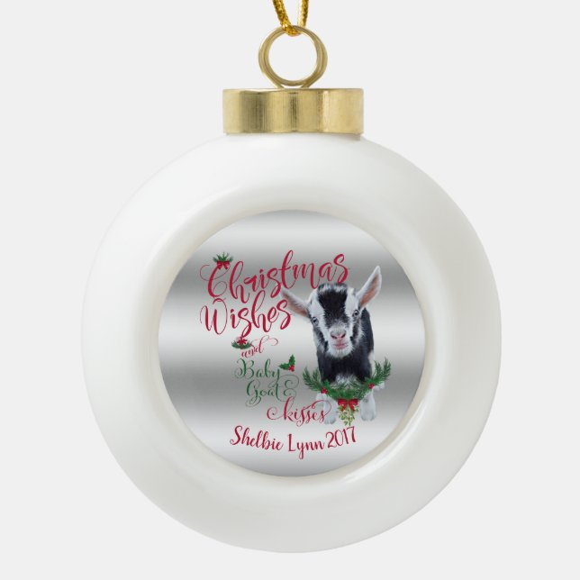 Boule En Céramique CHÈQUE | voeux de Noël Bébé Chèvre Baisers Nigéria (Devant)