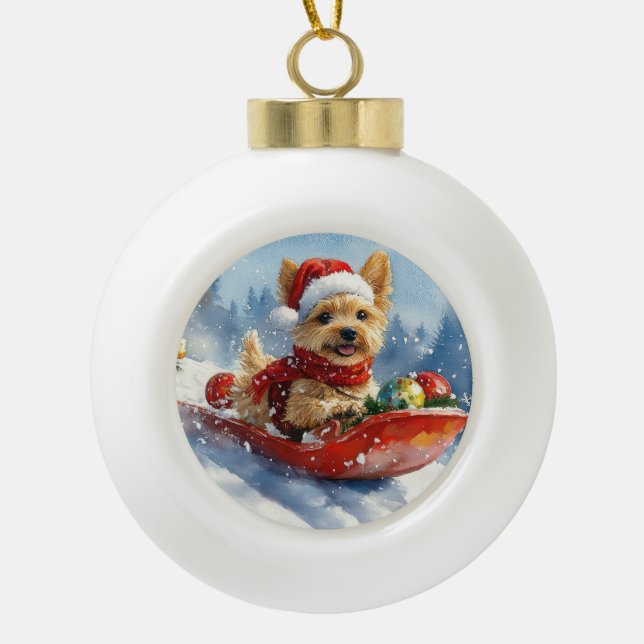 Boule En Céramique Chesapeake Bay Terrier Dog dans Sledge Noël (Devant)