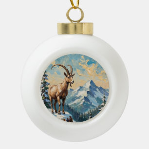 Boule En Céramique Chèvre de montagne vintage sur la crête de Noël gi