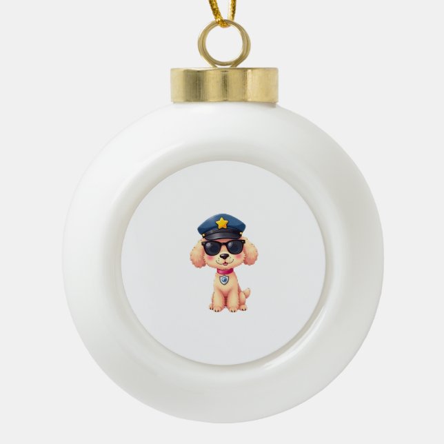 Boule En Céramique Chibi Anime Police Poodle Chien (Devant)