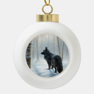 Boule En Céramique Chien à neiger belge Noël