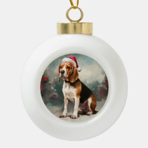 Boule En Céramique Chien beagle à Noël de neige