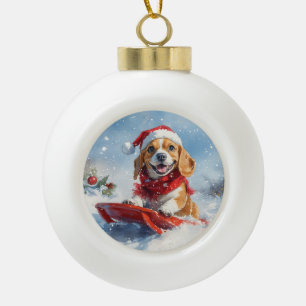 Boule En Céramique Chien beagle dans la boue Laisser il neige Noël