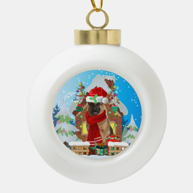 Boule En Céramique Chien berger allemand avec cadeaux de Noël (Devant)