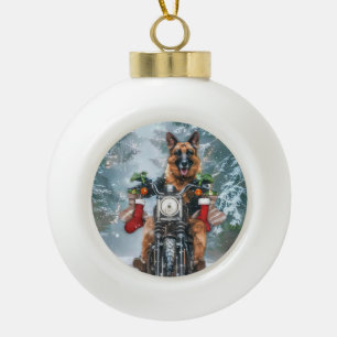 Boule En Céramique Chien berger allemand équitation moto Noël
