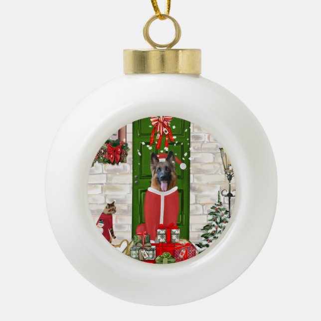 Boule En Céramique Chien berger allemand Noël (Devant)
