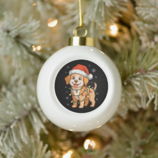 Boule En Céramique Chien Chiot Retriever Doré Chapeau de Père Noël No