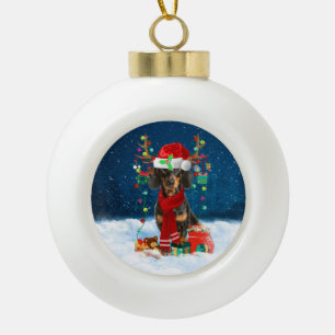 Boule En Céramique Chien Dachshund avec cadeaux de Noël