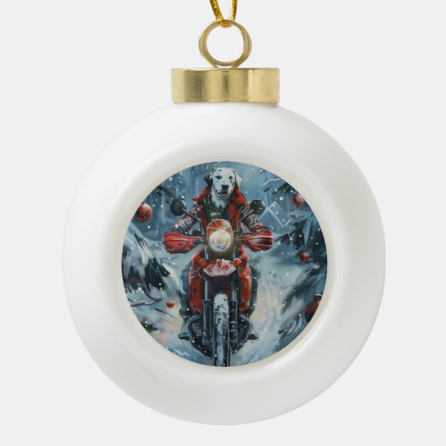 Boule En Céramique Chien dalmate équitation moto Noël (Devant)