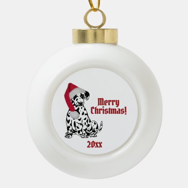 Boule En Céramique Chien dalmate Stocker Casquette Joyeux Noël Année (Devant)