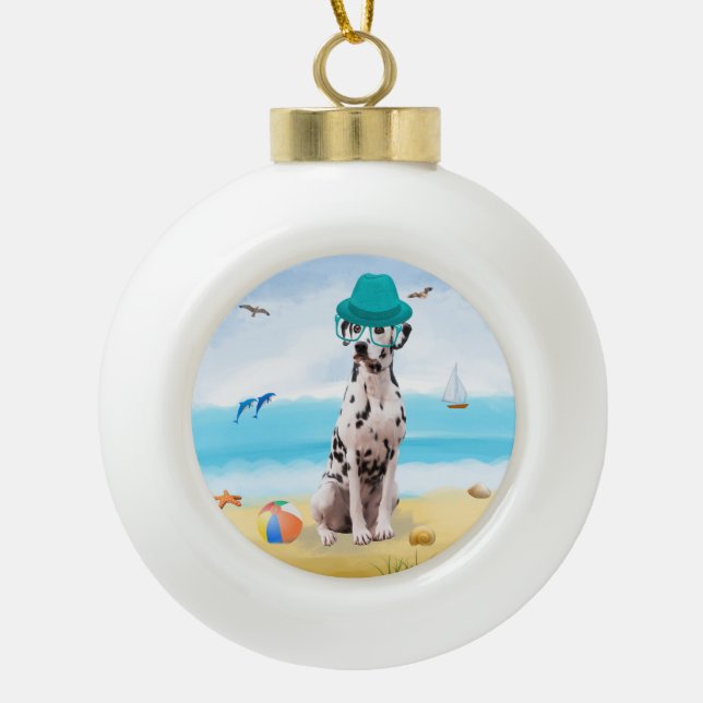 Boule En Céramique Chien dalmate sur la plage (Devant)