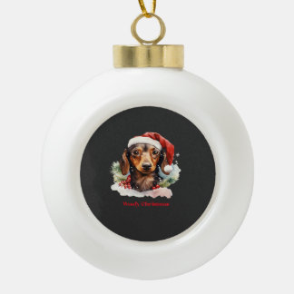 Boule En Céramique Chien Daschund Noël Chapeau de Père Noël Lumière d