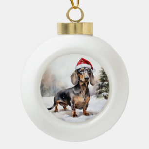 Boule En Céramique Chien de Dachshund à Noël de neige