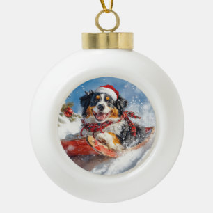 Boule En Céramique Chien de Montagne bernois en luge Noël