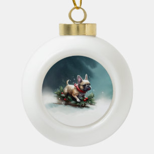 Boule En Céramique Chien de Noël neige hiver