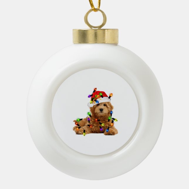 Boule En Céramique Chien de Père Noël Goldendoodle (Devant)