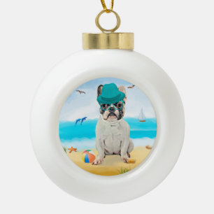 Boule En Céramique Chien de taureau français sur la plage