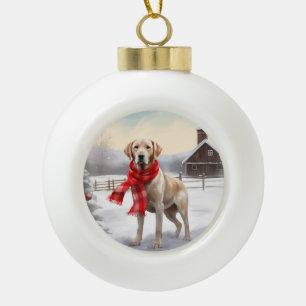 Boule En Céramique Chien du Labrador à Noël de neige