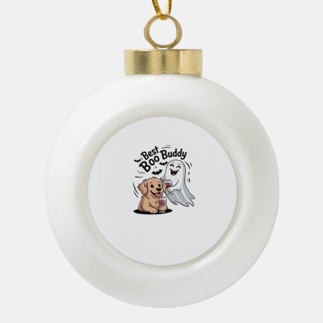 Boule En Céramique Chien et fantôme buvant du vin. T-shirt classique (Devant)