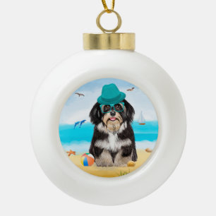 Boule En Céramique Chien Havanais sur la plage