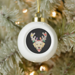 Boule En Céramique Chien Labrador Renne Andouillers Lumières de Noël