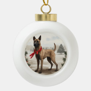 Boule En Céramique Chien malinois belge à Noël de neige