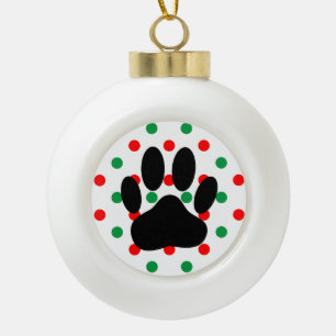 Boule En Céramique Chien Pawprint Rouge Vert Pois