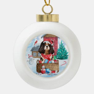 Boule En Céramique Chien Roi Cavalier dans la neige Maison de Chien N