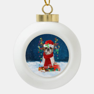 Boule En Céramique Chien Shih Tzu avec cadeaux de Noël