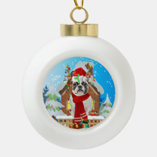 Boule En Céramique Chien-taureaux français avec cadeaux de Noël