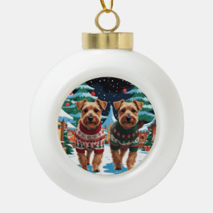 Boule En Céramique Chiens Biewer Terrier Noël Neige Fêtes