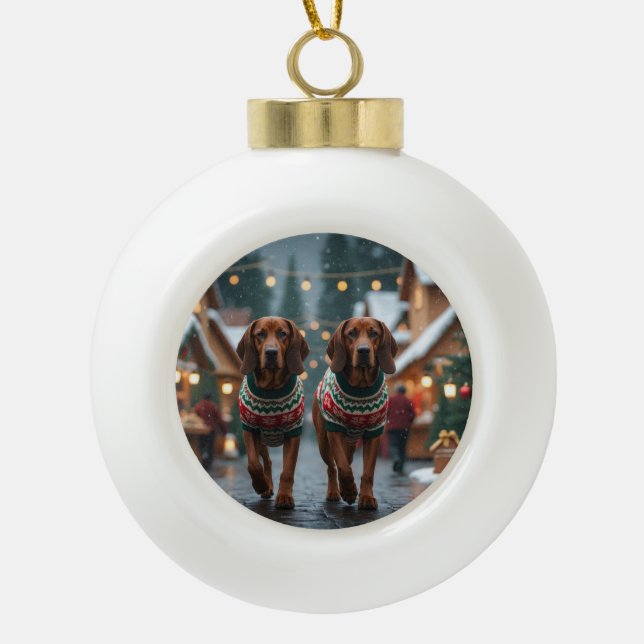 Boule En Céramique Chiens Treeing Walker Coonhound Noël Neige  (Devant)