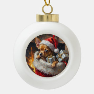Boule En Céramique Chihuahua Chien Étonnement Art de Stockage de Noël