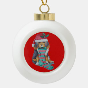 Boule En Céramique chiot de noël noir et brun