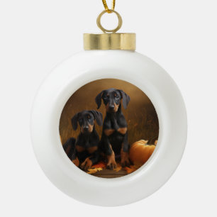 Boule En Céramique Chiots Doberman Delight automnal Citrouille 
