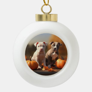 Boule En Céramique Chiots Pitbull Délice d'Automne Citrouille