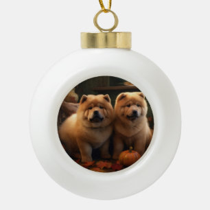 Boule En Céramique Chow Chow Chiot Automne Citrouille de plaisir