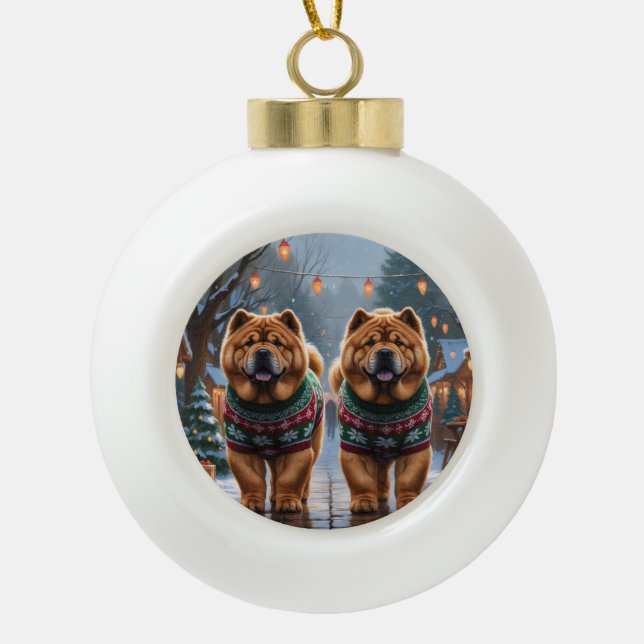 Boule En Céramique Chow Chow Dogs Christmas Snow Holiday  (Devant)